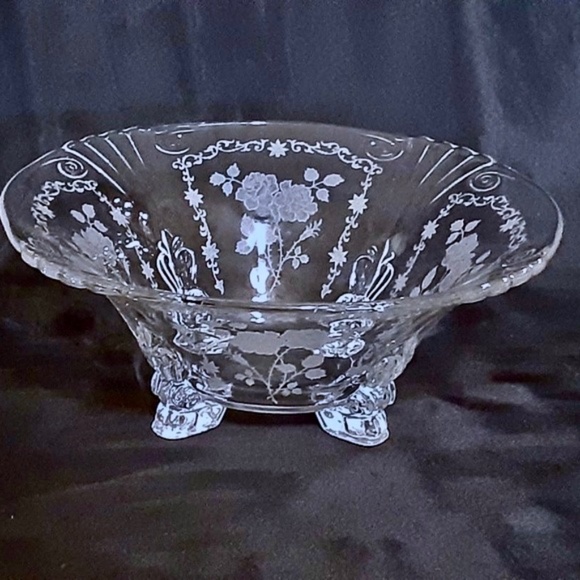 Fostoria Other - 💲SALE💲HP! Rare Vintage Fostoria Midnight Rose Etched Crystal Footed Bowl